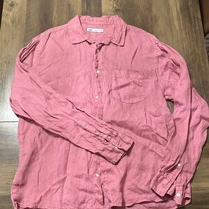 Zara Men's Casual Pink Button-Down Shirt